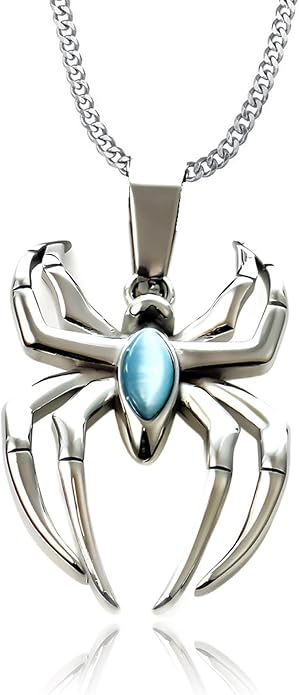 Spider Pendant Necklace Surgical Steel Superhero Spiderman Jewelry for Kids - Silver B - Factory Direct Shop