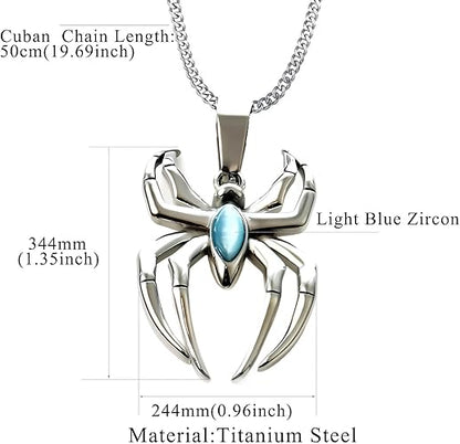 Spider Pendant Necklace Surgical Steel Superhero Spiderman Jewelry for Kids - Silver B - Factory Direct Shop