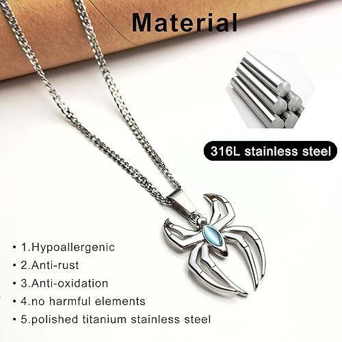 Spider Pendant Necklace Surgical Steel Superhero Spiderman Jewelry for Kids - Silver B - Factory Direct Shop