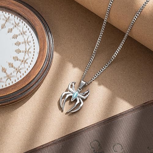 Spider Pendant Necklace Surgical Steel Superhero Spiderman Jewelry for Kids - Silver B - Factory Direct Shop