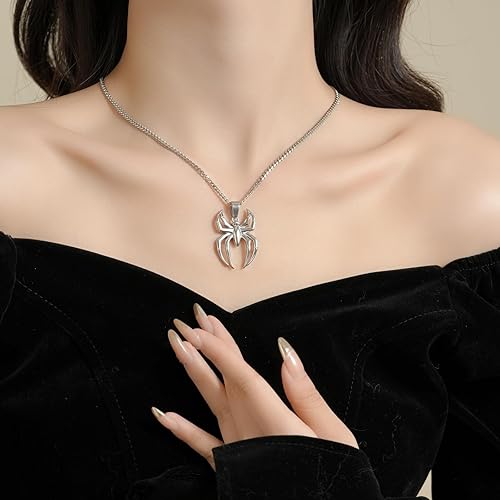 Spider Pendant Necklace Surgical Steel Superhero Spiderman Jewelry for Kids - Silver B - Factory Direct Shop