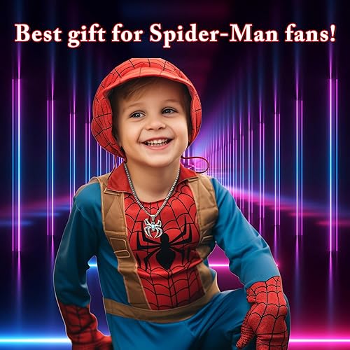Spider Pendant Necklace Surgical Steel Superhero Spiderman Jewelry for Kids - Silver B - Factory Direct Shop