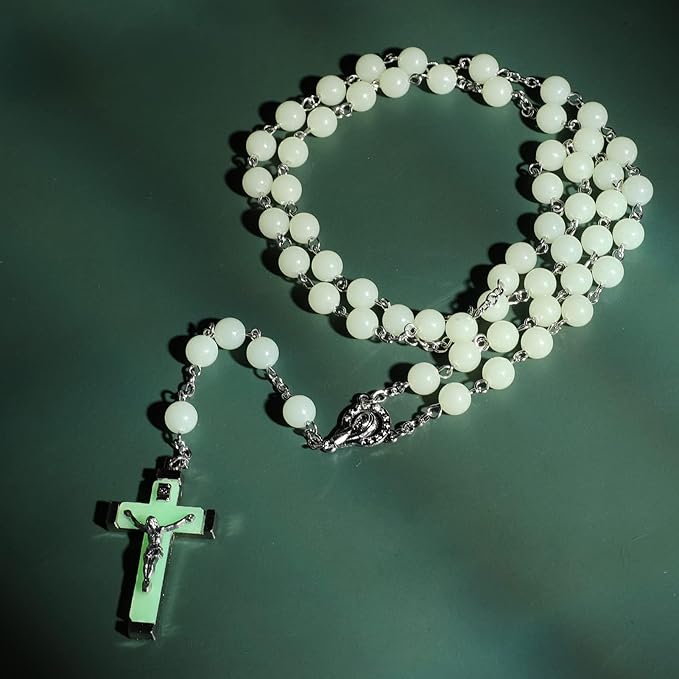 Rosary Beads Catholic - Green Rosaire Glow in the Dark Cross Necklace for Men Women - Green - Factory Direct Shop