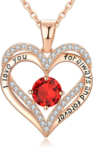 18K Rose Gold Necklaces for Women, 925 Sterling Silver Gifts for Mothers Day, Jewelry for Wife Mom Her Girlfriend, Birthstone Diamond Necklace for Birthday Anniversary, Heart Pendant Jewelry - JAN - Factory Direct Shop