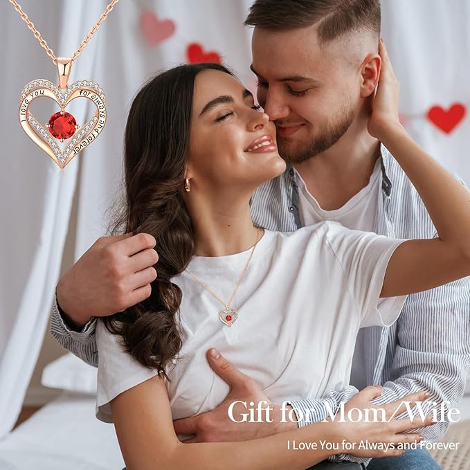 18K Rose Gold Necklaces for Women, 925 Sterling Silver Gifts for Mothers Day, Jewelry for Wife Mom Her Girlfriend, Birthstone Diamond Necklace for Birthday Anniversary, Heart Pendant Jewelry - JAN - Factory Direct Shop