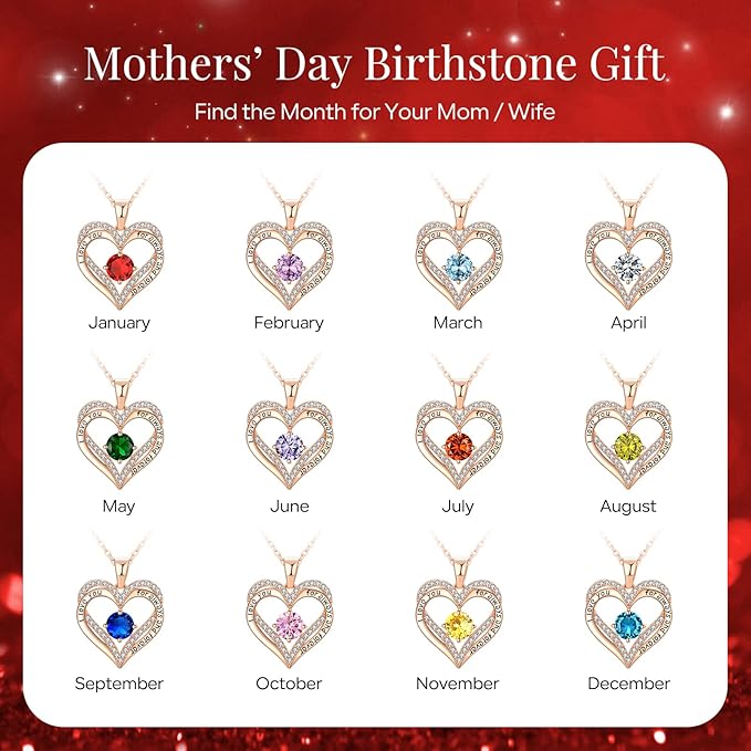 18K Rose Gold Necklaces for Women, 925 Sterling Silver Gifts for Mothers Day, Jewelry for Wife Mom Her Girlfriend, Birthstone Diamond Necklace for Birthday Anniversary, Heart Pendant Jewelry - JAN - Factory Direct Shop