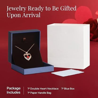 18K Rose Gold Necklaces for Women, 925 Sterling Silver Gifts for Mothers Day, Jewelry for Wife Mom Her Girlfriend, Birthstone Diamond Necklace for Birthday Anniversary, Heart Pendant Jewelry-FEB