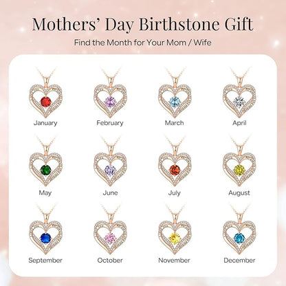 18K Rose Gold Necklaces for Women, 925 Sterling Silver Gifts for Mothers Day, Jewelry for Wife Mom Her Girlfriend, Birthstone Diamond Necklace for Birthday Anniversary, Heart Pendant Jewelry-APR