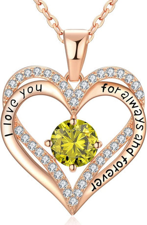 18K Rose Gold Necklaces for Women, 926 Sterling Silver Gifts for Mothers Day, Jewelry for Wife Mom Her Girlfriend, Birthstone Diamond Necklace for Birthday Anniversary, Heart Pendant Jewelry-AUG
