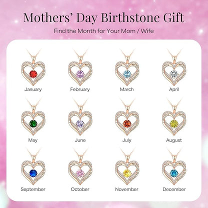 18K Rose Gold Necklaces for Women, 928 Sterling Silver Gifts for Mothers Day, Jewelry for Wife Mom Her Girlfriend, Birthstone Diamond Necklace for Birthday Anniversary, Heart Pendant Jewelry-OCT