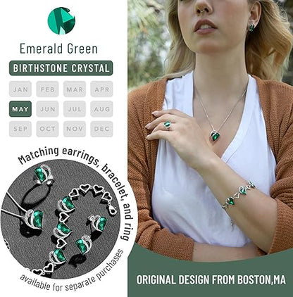 Infinity Love Heart Necklace, Birthstone Necklace for Women, Jewelry for Women with Healing Crystals, Allergy Free Pendant Necklace-05-May-Emerald Green