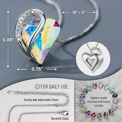 Infinity Love Heart Necklace, Birthstone Necklace for Women, Jewelry for Women with Healing Crystals, Allergy Free Pendant Necklace-05-May-Emerald Green