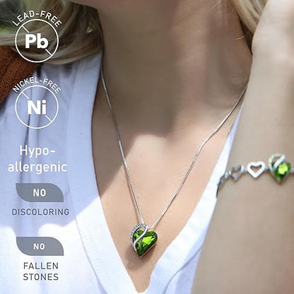 Infinity Love Heart Necklace, Birthstone Necklace for Women, Jewelry for Women with Healing Crystals, Allergy Free Pendant Necklace-08a-August-Peridot Green