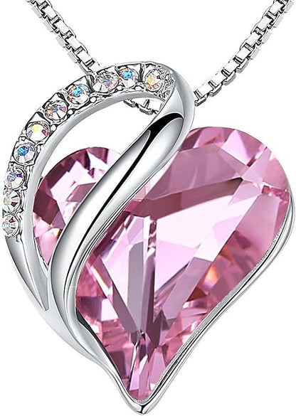 Infinity Love Heart Necklace, Birthstone Necklace for Women, Jewelry for Women with Healing Crystals, Allergy Free Pendant Necklace-10a-October-Rose Quartz Pink
