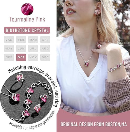 Infinity Love Heart Necklace, Birthstone Necklace for Women, Jewelry for Women with Healing Crystals, Allergy Free Pendant Necklace-10b-October-Tourmaline Pink