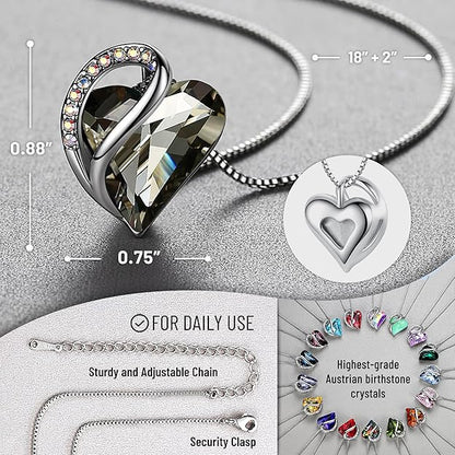 Infinity Love Heart Necklace, Birthstone Necklace for Women, Jewelry for Women with Healing Crystals, Allergy Free Pendant Necklace-13c-Protection-Crystal Black