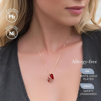 Wish Stone Pendant Necklace, Necklaces for Women with Birthstone Crystals, Allergy-Free Jewelry for Women with Gift Box, 18K Rose Gold Plated or Silver-tone Birthstone Necklace for Women-01-January July Birthstone-Ruby Red