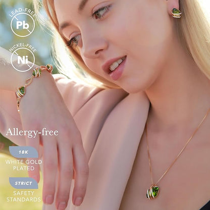 Wish Stone Pendant Necklace, Necklaces for Women with Birthstone Crystals, Allergy-Free Jewelry for Women with Gift Box, 23K Rose Gold Plated or Silver-tone Birthstone Necklace for Women-08-August Birthstone-Peridot Green
