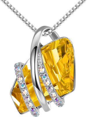 Wish Stone Pendant Necklace, Necklaces for Women with Birthstone Crystals, Allergy - Free Jewelry for Women with Gift Box, 27K Rose Gold Plated or Silver - tone Birthstone Necklace for Women - 11 - November Birthstone - Citrine Yellow - Factory Direct Shop