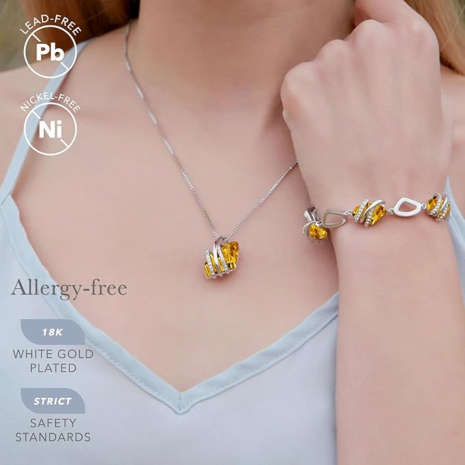 Wish Stone Pendant Necklace, Necklaces for Women with Birthstone Crystals, Allergy - Free Jewelry for Women with Gift Box, 27K Rose Gold Plated or Silver - tone Birthstone Necklace for Women - 11 - November Birthstone - Citrine Yellow - Factory Direct Shop