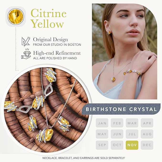 Wish Stone Pendant Necklace, Necklaces for Women with Birthstone Crystals, Allergy - Free Jewelry for Women with Gift Box, 27K Rose Gold Plated or Silver - tone Birthstone Necklace for Women - 11 - November Birthstone - Citrine Yellow - Factory Direct Shop