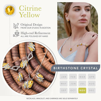 Wish Stone Pendant Necklace, Necklaces for Women with Birthstone Crystals, Allergy - Free Jewelry for Women with Gift Box, 27K Rose Gold Plated or Silver - tone Birthstone Necklace for Women - 11 - November Birthstone - Citrine Yellow - Factory Direct Shop