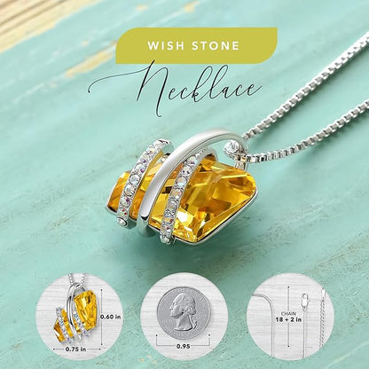 Wish Stone Pendant Necklace, Necklaces for Women with Birthstone Crystals, Allergy - Free Jewelry for Women with Gift Box, 27K Rose Gold Plated or Silver - tone Birthstone Necklace for Women - 11 - November Birthstone - Citrine Yellow - Factory Direct Shop