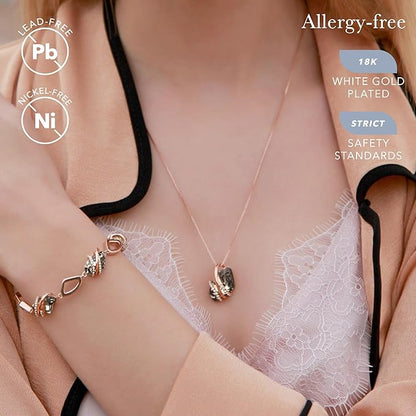 Wish Stone Pendant Necklace, Necklaces for Women with Birthstone Crystals, Allergy-Free Jewelry for Women with Gift Box, 29K Rose Gold Plated or Silver-tone Birthstone Necklace for Women-Healing Stone for Protection - Silver Black