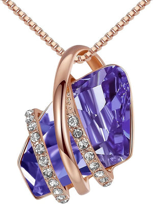 Infinity Love Heart Birthstone Earrings for Women, Crystal Stud Earrings with Healing Stones, Allergy - Free Jewelry for Women with Gift Box, Silver - tone Birthstone Crystals Earrings - 02 - February Birthstone - Tanzanite Purple - Factory Direct Shop