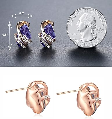 Infinity Love Heart Birthstone Earrings for Women, Crystal Stud Earrings with Healing Stones, Allergy - Free Jewelry for Women with Gift Box, Silver - tone Birthstone Crystals Earrings - 02 - February Birthstone - Tanzanite Purple - Factory Direct Shop