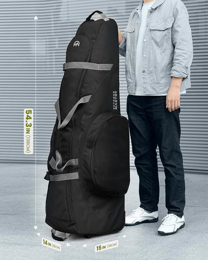 OutdoorMaster Padded Golf Club Travel Bag with Wheels, 900D Heavy Duty Oxford Waterproof -Alligators-Black
