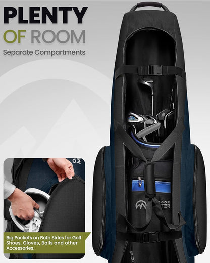 OutdoorMaster Padded Golf Club Travel Bag with Wheels, 900D Heavy Duty Oxford Waterproof -Alligators-Blue