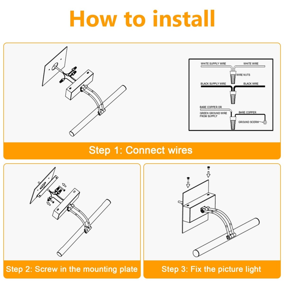 Hardwired Picture Light for Wall Black,14 inch Night Light LED Wall Sconces for Pictures,Dart Board Lights Wall Lights for Dartboard Mirror Frame Gallery - Factory Direct Shop