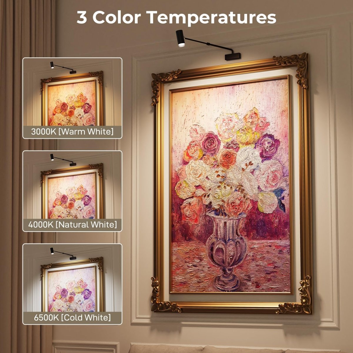 Rechargeable Picture Light with Remote Control, Adjustable Wall Sconce, 4000mAh Battery, Dimmable LED Art Light for Gallery, Bedroom & Bathroom - Factory Direct Shop