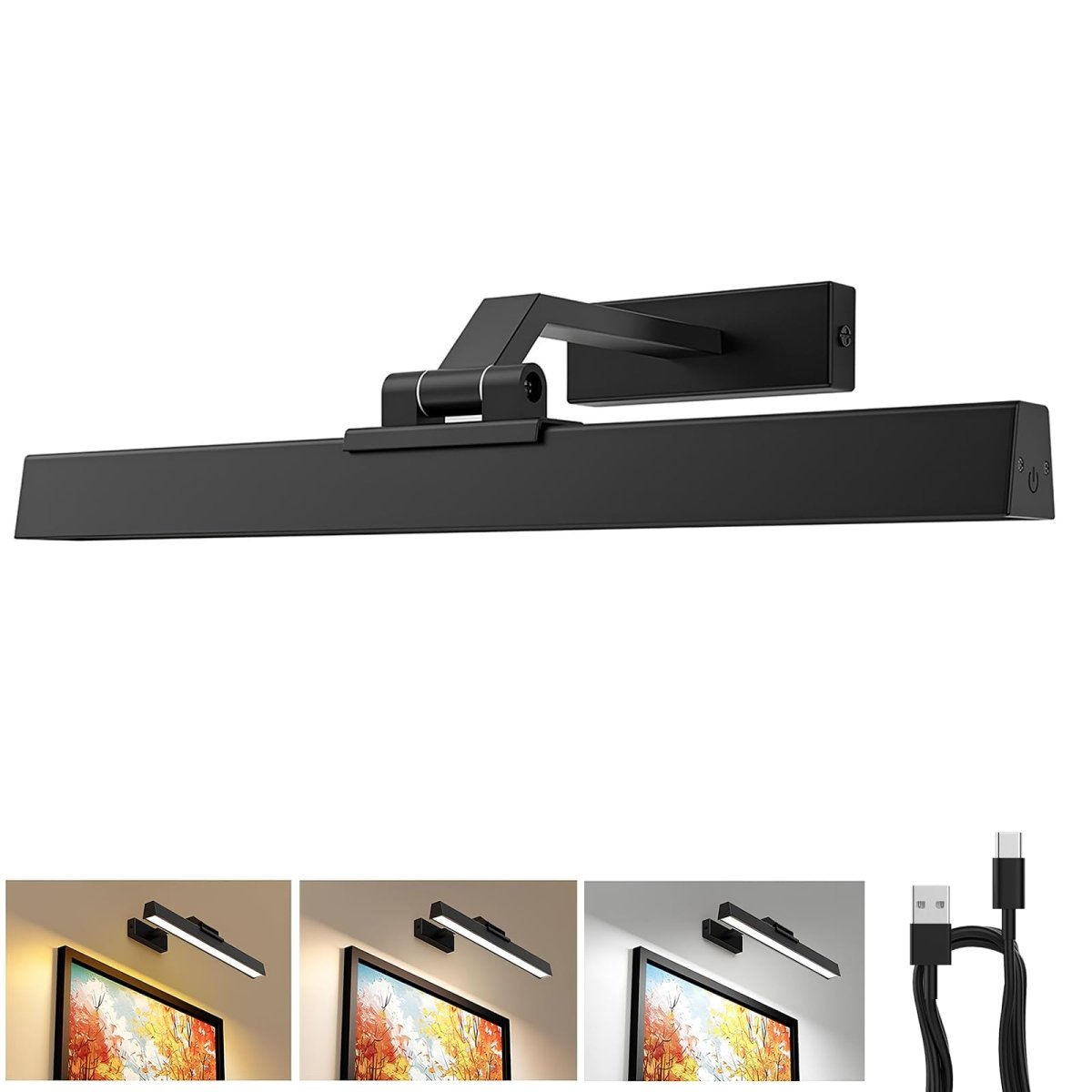 Picture Lights for Wall, Battery Operated Picture Light 16in Gallery Light for Paintings CCT Dimmable Recharging Battery Wall Light with Remote Control for Living Room Dartboard Art Black - Factory Direct Shop
