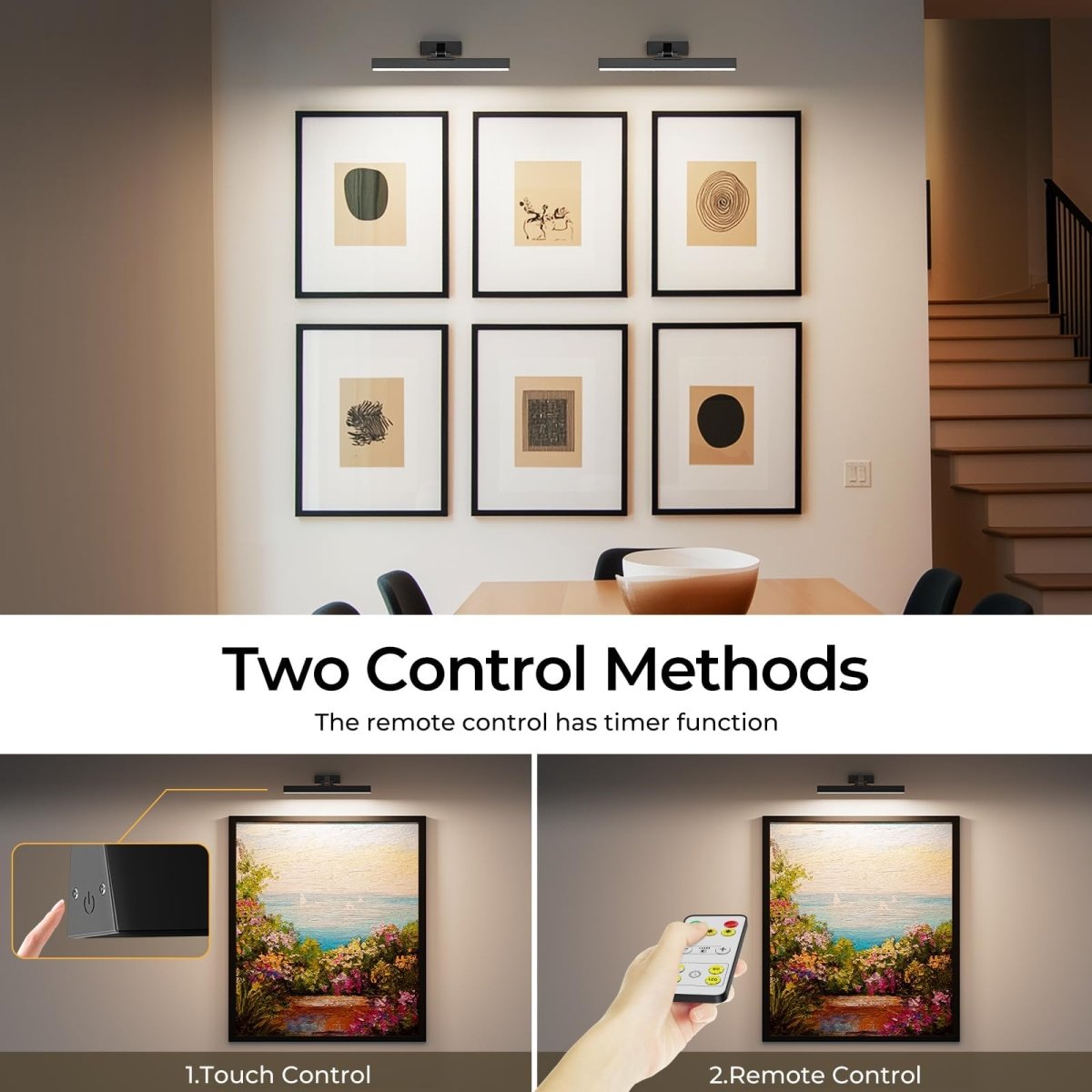 Picture Lights for Wall, Battery Operated Picture Light 16in Gallery Light for Paintings CCT Dimmable Recharging Battery Wall Light with Remote Control for Living Room Dartboard Art Black - Factory Direct Shop