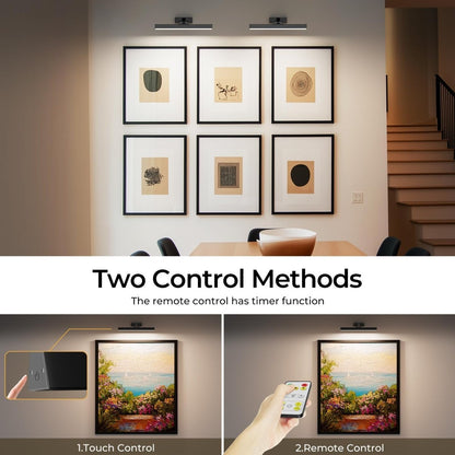 Picture Lights for Wall, Battery Operated Picture Light 16in Gallery Light for Paintings CCT Dimmable Recharging Battery Wall Light with Remote Control for Living Room Dartboard Art Black - Factory Direct Shop