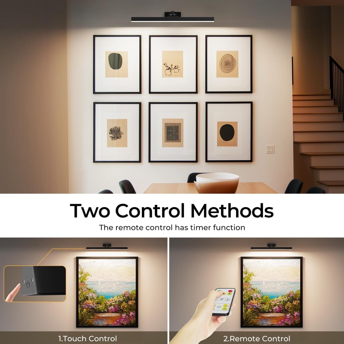 Wall Picture Light, 24in Battery - Powered Gallery Light for Artwork, CCT Dimmable Rechargeable Battery Wall Lamp with Remote Control for Living Room, Gallery, and Dartboard (Black) - Factory Direct Shop