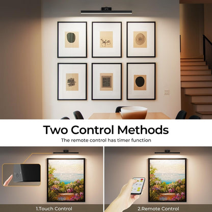 Wall Picture Light, 24in Battery - Powered Gallery Light for Artwork, CCT Dimmable Rechargeable Battery Wall Lamp with Remote Control for Living Room, Gallery, and Dartboard (Black) - Factory Direct Shop