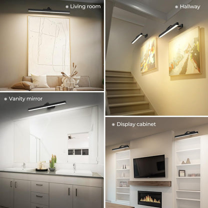 Wall Picture Light, 24in Battery - Powered Gallery Light for Artwork, CCT Dimmable Rechargeable Battery Wall Lamp with Remote Control for Living Room, Gallery, and Dartboard (Black) - Factory Direct Shop