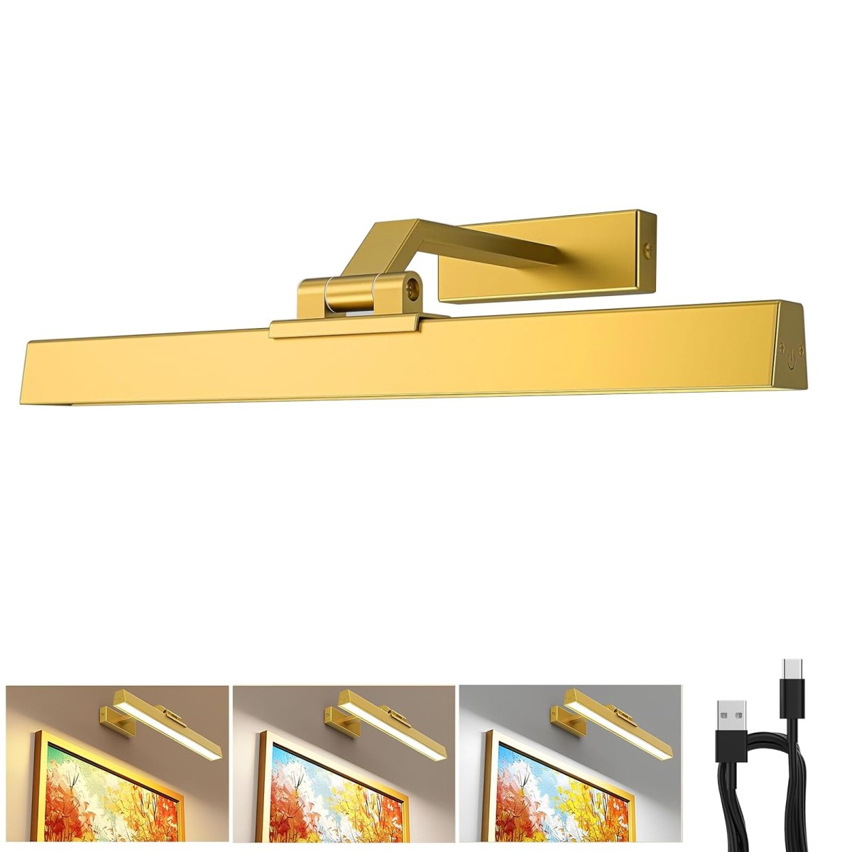 Picture Lights for Wall, Battery Operated Picture Light 16in Gallery Light for Paintings CCT Dimmable Gold - Factory Direct Shop