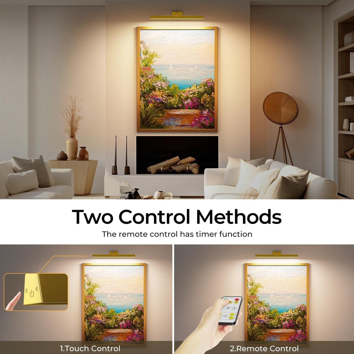 Picture Lights for Wall, Battery Operated Picture Light 16in Gallery Light for Paintings CCT Dimmable Gold - Factory Direct Shop