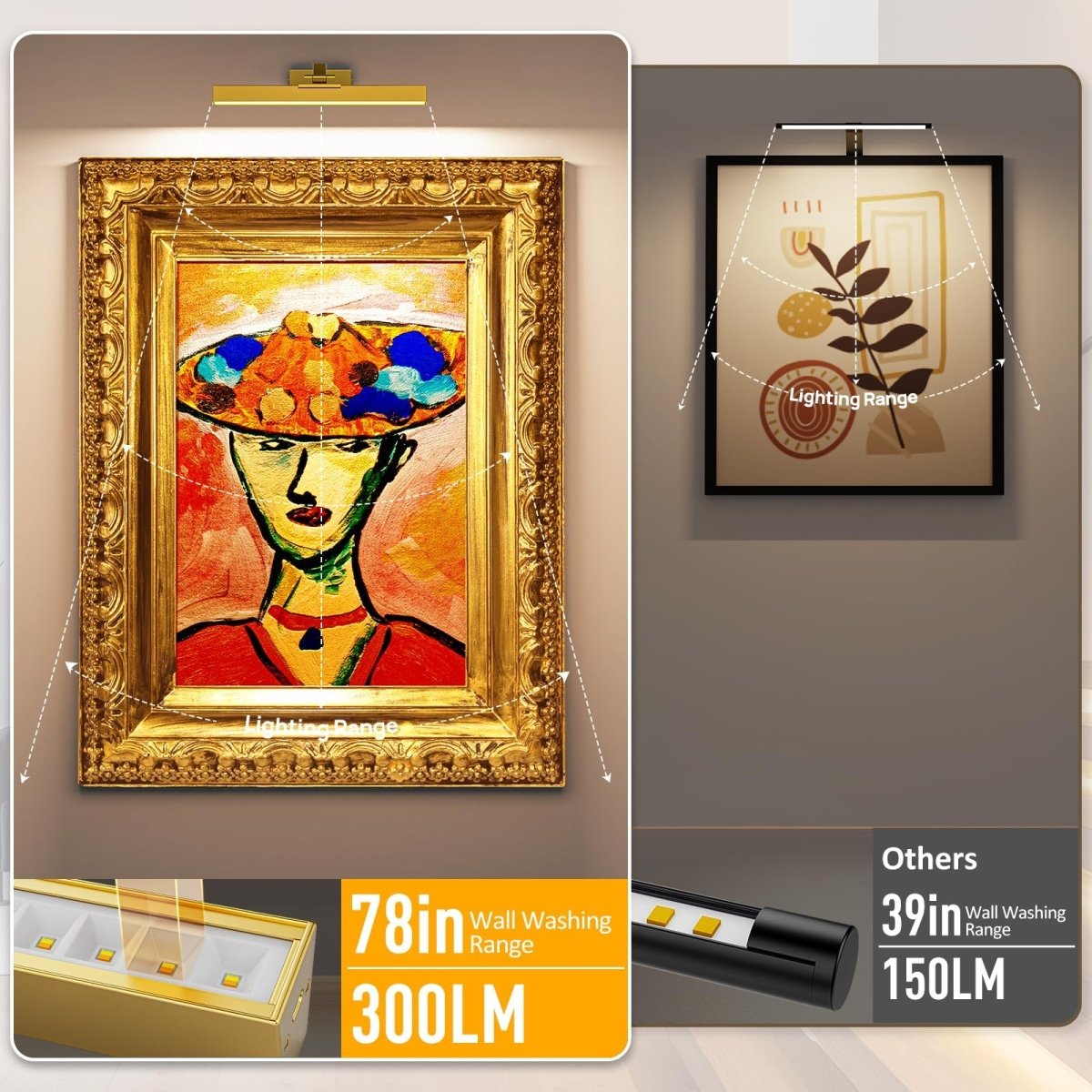 Picture Lights for Wall, Battery Operated Picture Light 16in Gallery Light for Paintings CCT Dimmable Gold - Factory Direct Shop