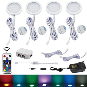 RGB Color Changing LED Under Cabinet Lighting Kit 4 Packs Aluminum Slim Cabinet LED Puck Lights for Kitchen Counter Wardrobe Counter Furniture Shelf Ambiance Christmas Xmas Decoration Lighting - Factory Direct Shop