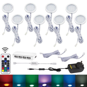 RGB Color Changing LED Under Cabinet Lighting Kit,Aluminum Slim Cabinet LED Puck Lights for Kitchen Counter Wardrobe Counter Furniture Shelf Ambiance Christmas Xmas Decoration Lighting (8) - Factory Direct Shop