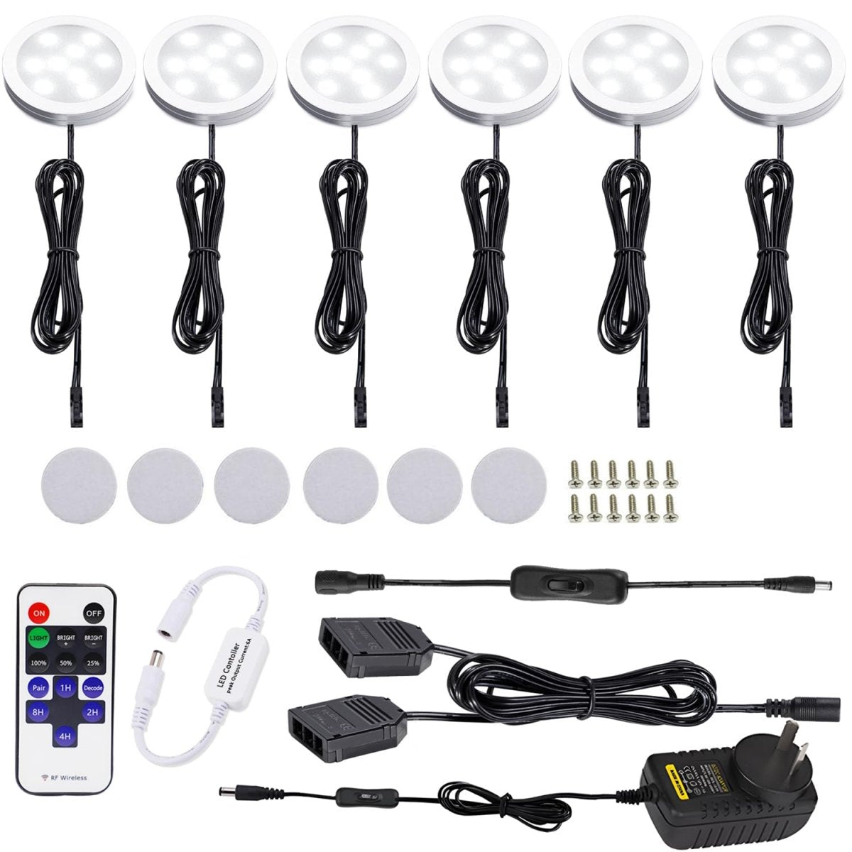 Dimmable & Timing Under Counter Lights Kitchen with Wireless RF Remote,Ultra - Thin 240V LED Cabinet Lights,12W Shelf Lights，6 Lights,Daylight White - Factory Direct Shop