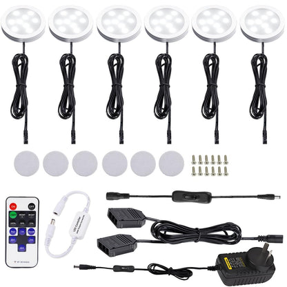 Dimmable & Timing Under Counter Lights Kitchen with Wireless RF Remote,Ultra - Thin 240V LED Cabinet Lights,12W Shelf Lights，6 Lights,Daylight White - Factory Direct Shop