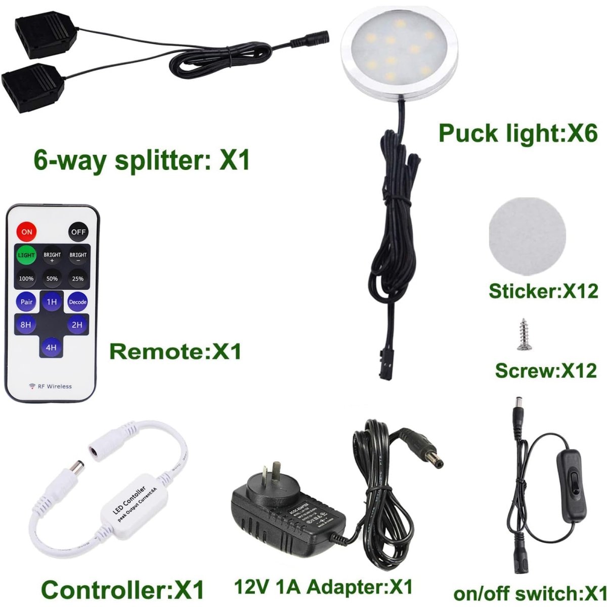 Dimmable & Timing Under Counter Lights Kitchen with Wireless RF Remote,Ultra - Thin 240V LED Cabinet Lights,12W Shelf Lights，6 Lights,Daylight White - Factory Direct Shop