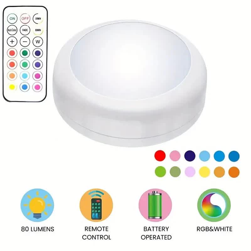 6 Pack RGBW LED Cabinet Lights, Remote Control, Battery Powered - Factory Direct Shop