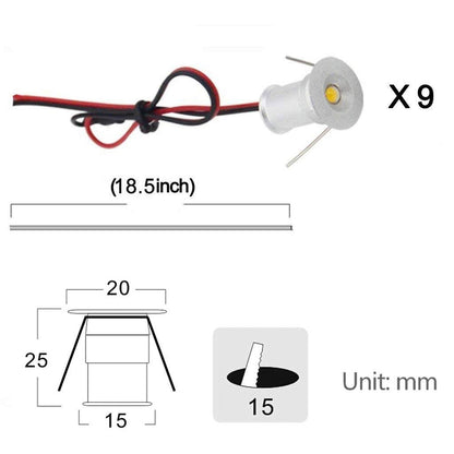 12V Under Cabinet LED Lights 9 Packs of Recessed Mini Downlights for Indoor with Hard Wired Cable and Connectors for Stair Step Furniture Showcase Lighting (Warm White) - Factory Direct Shop